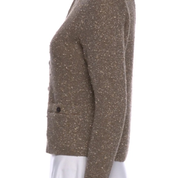 NWT Lafayette 148 New York Button Down Shimmer Gold Knit Cardigan - Picture 6 of 7